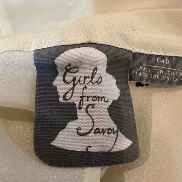 Anthropologie Girls from Savoy Novelty Bird Blouse Raw Trim Edges Cream sz 2 - Picture 7 of 10